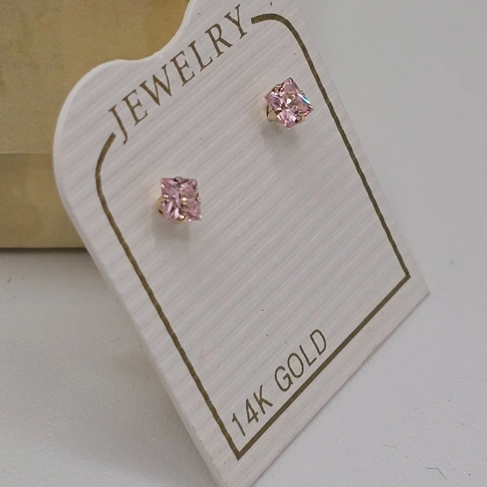 14KT Gold Light Pink Square Screw Back Stud Earrings 3mm